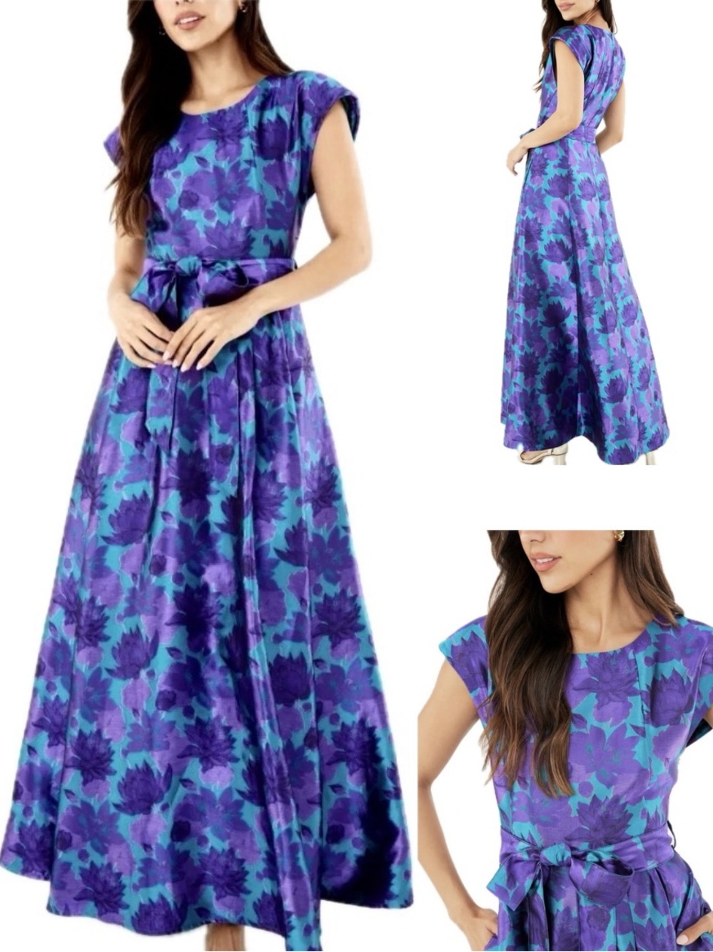 Abbey Glass Prom Purple Floral Dress Maxi Gown 2XL Jacquard Fairy Glam Goth Gala